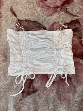 Fashion Nova White Ruched Tube Top with Drawstring Size L
